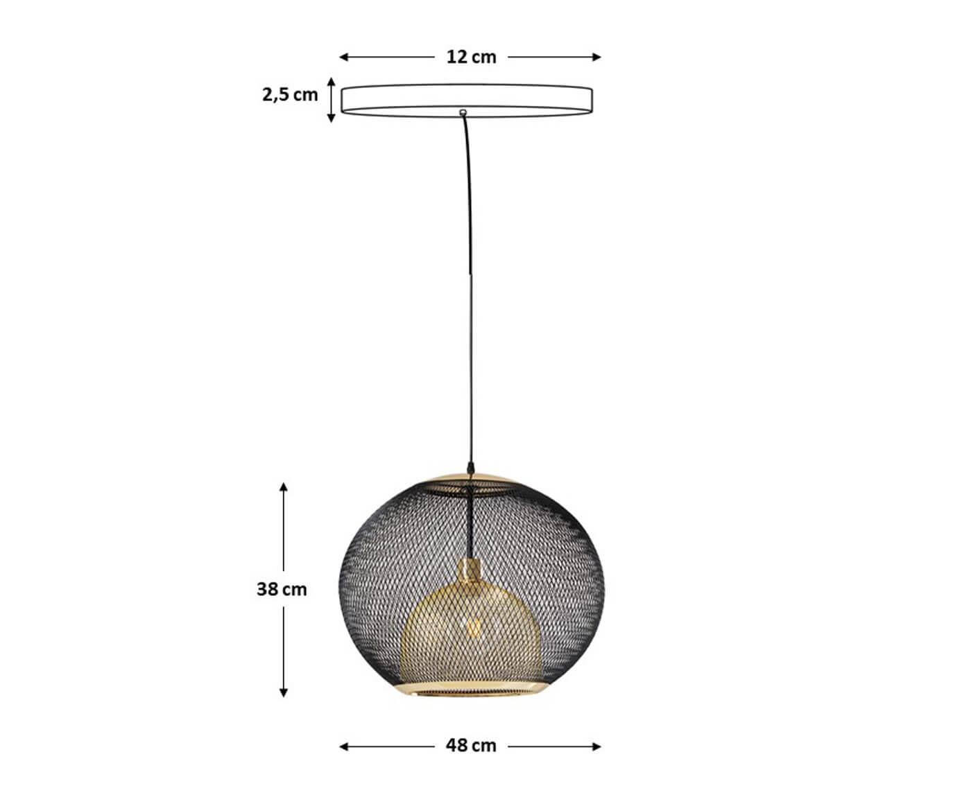 Hängelampe Hängeleuchte Deckenlampe Grato Ø 45 cm, Schwarz/Gold