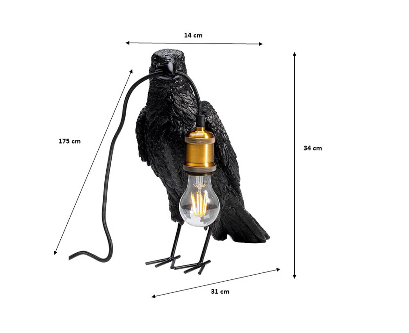 Tischlampe Designerlampe Tischleuchte Animal Crow 34 cm Schwarz Matt