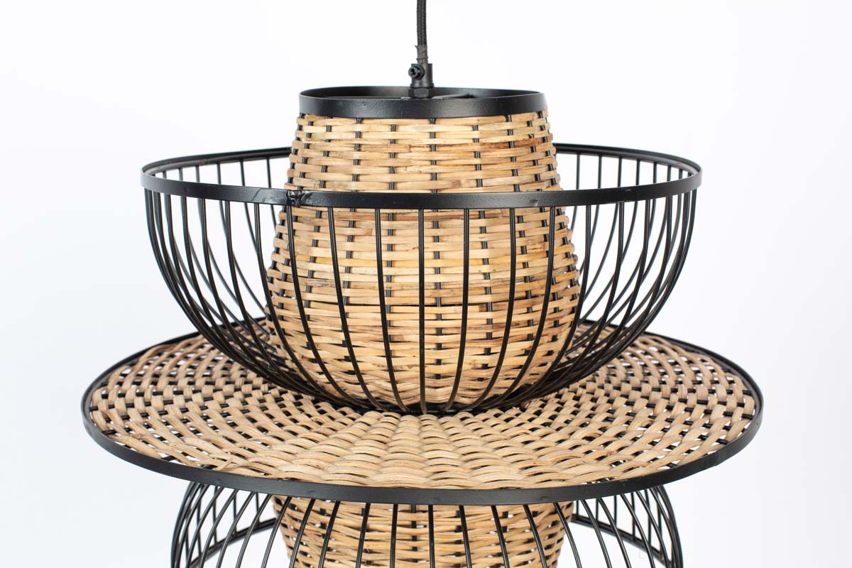 Carmen Hängelampe Ø40cm E27 Rattan / Schwarz - Voelpe