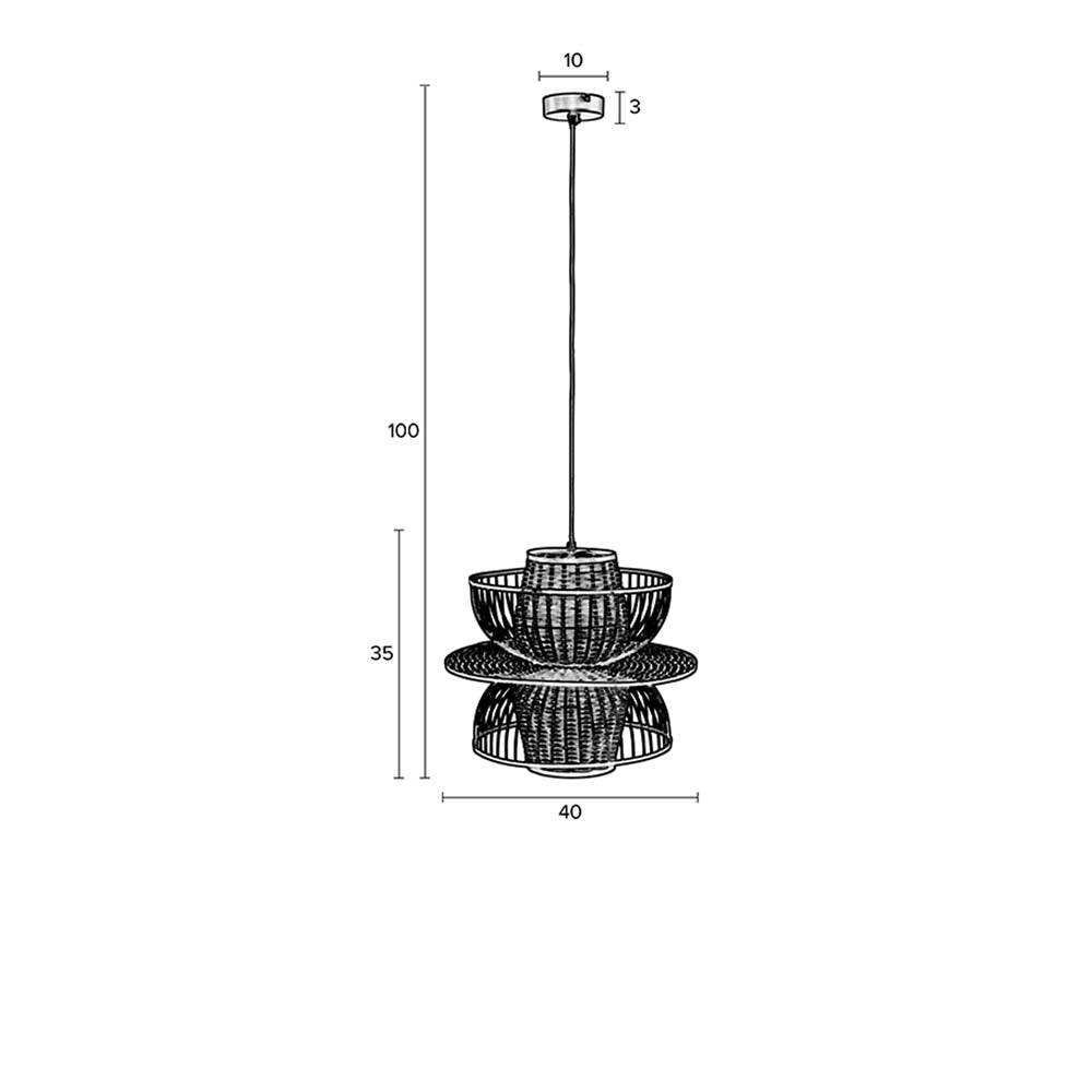 Carmen Hängelampe Ø40cm E27 Rattan / Schwarz - Voelpe