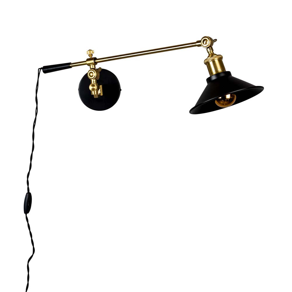 Penelope Wandlampe E27 Schwarz / Gold - Voelpe