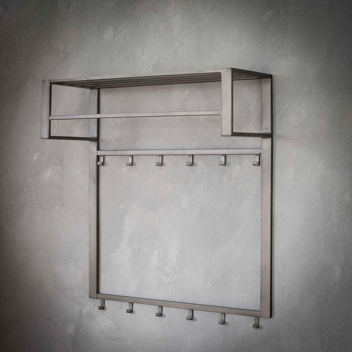 Garderobe Wandgarderobe mit 12 Kleiderhaken Stahl / Silber