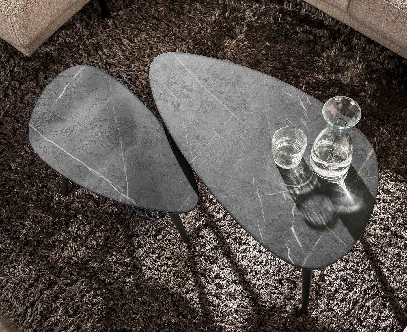 Couchtisch 2er Set Pearshaped Organic 3D Schwarz-Braun