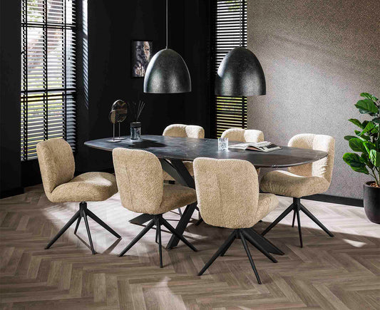 Esstisch 215 cm oval 3D Melamin Slate Stone