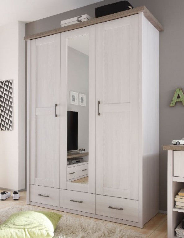 Luca Kleiderschrank Kinderkleiderschrank Jugendzimmer Schrank Pinie Weiß