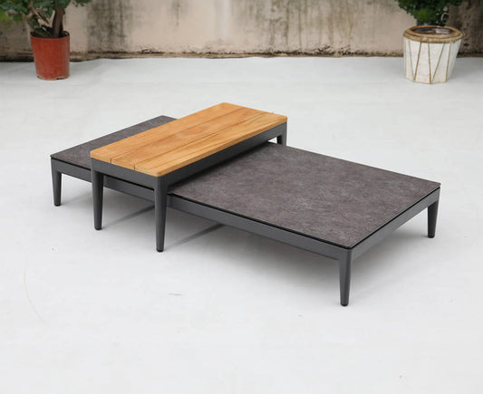 Athene Loungetisch 2er Set Anthrazit / Teakholz