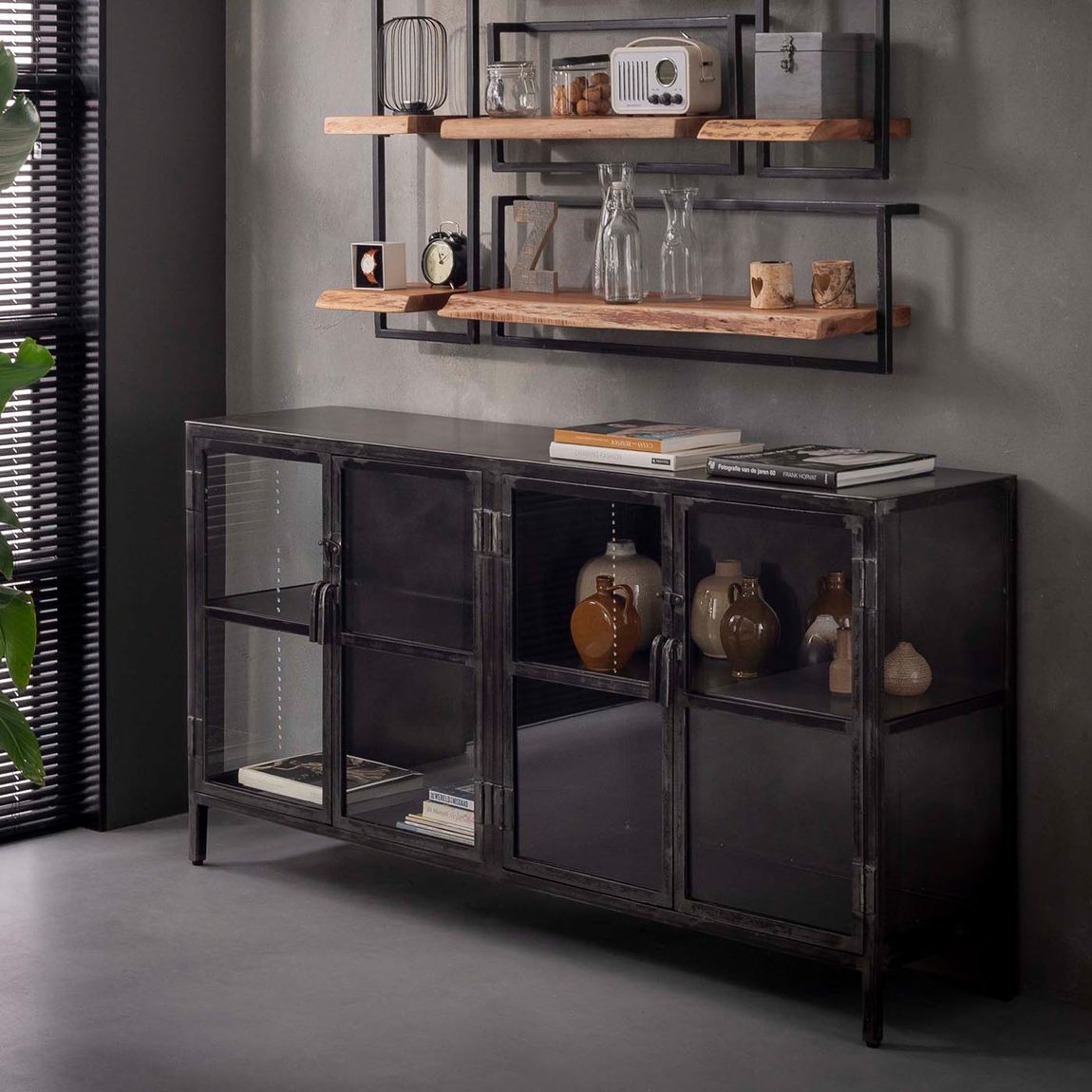 Sideboard Metall 180 cm Montiert Industrial Style Grau