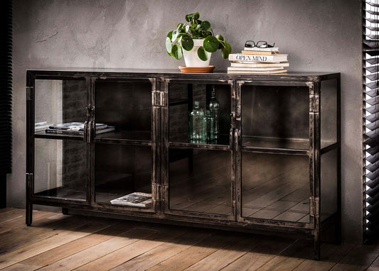 Sideboard Metall 180 cm Montiert Industrial Style Grau