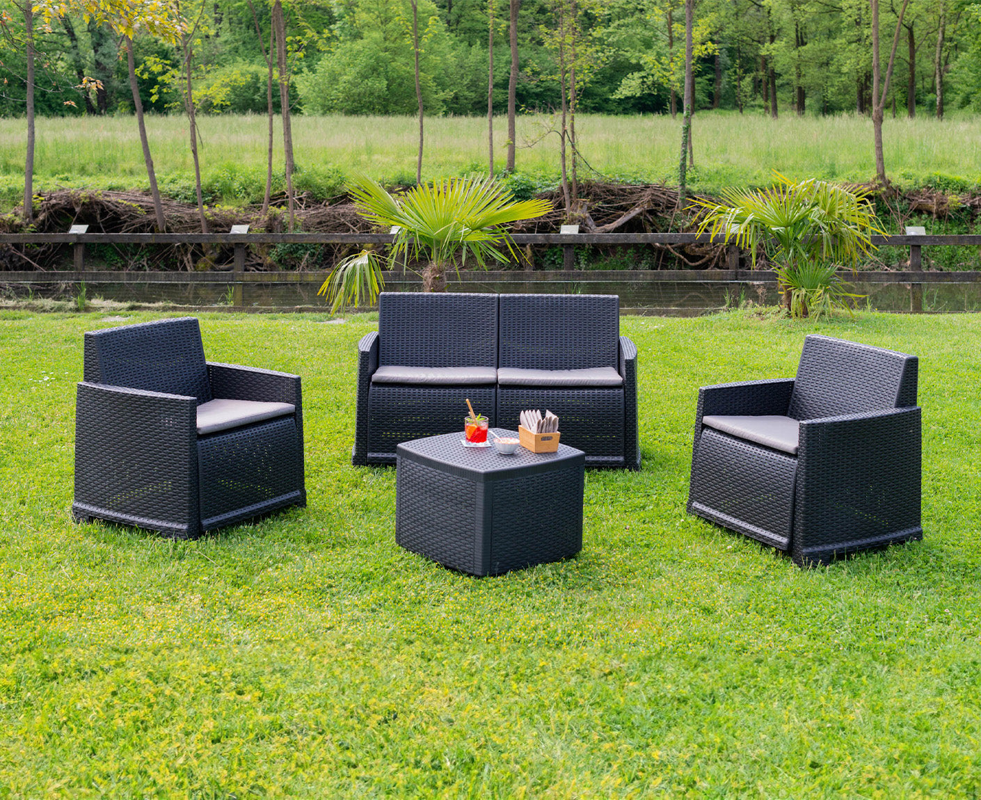 Lamon 4-tlg. Gartenmöbel-Set Rattan Anthrazit