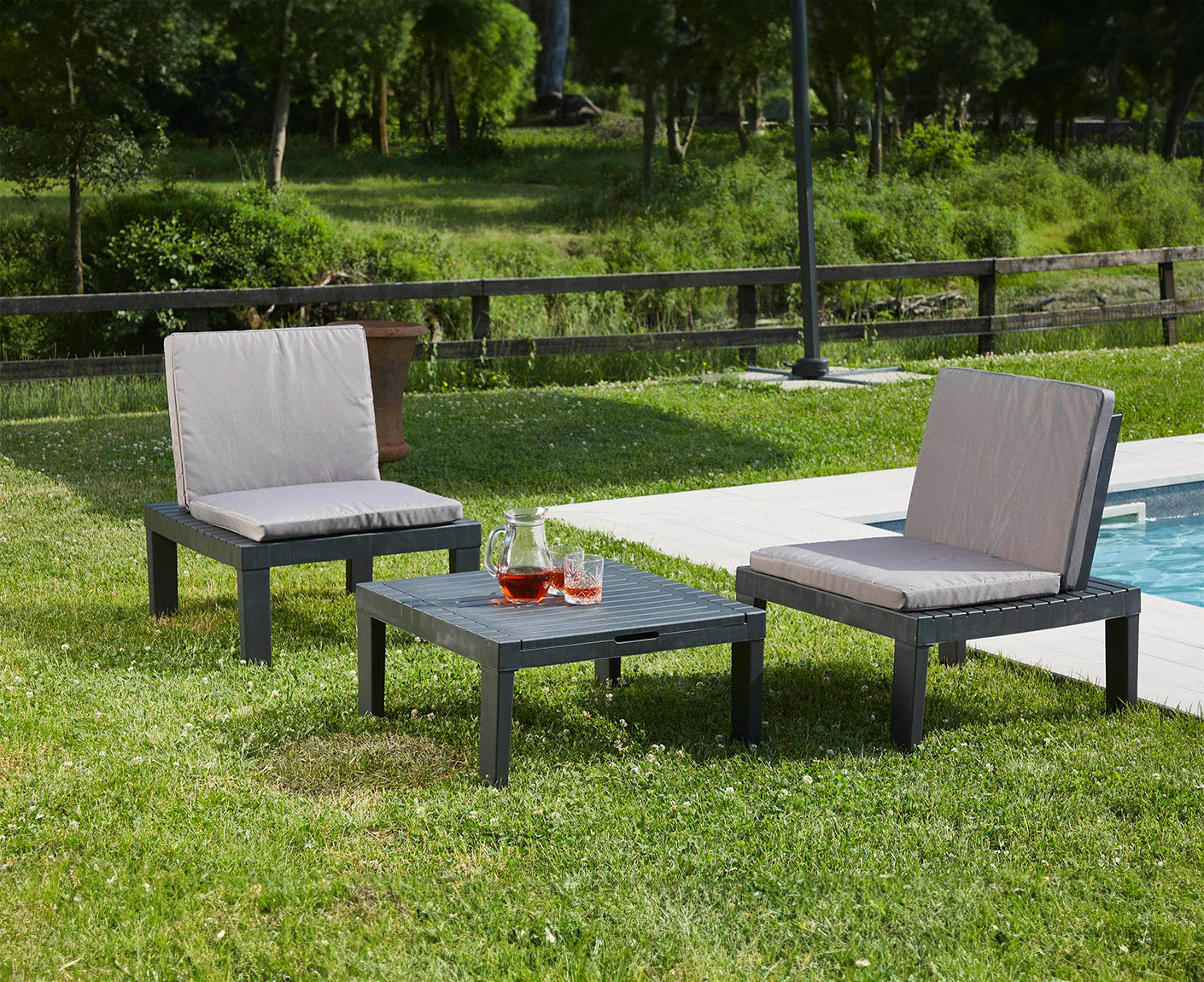 Maham 3 in 1 Gartenmöbel-Set Anthrazit