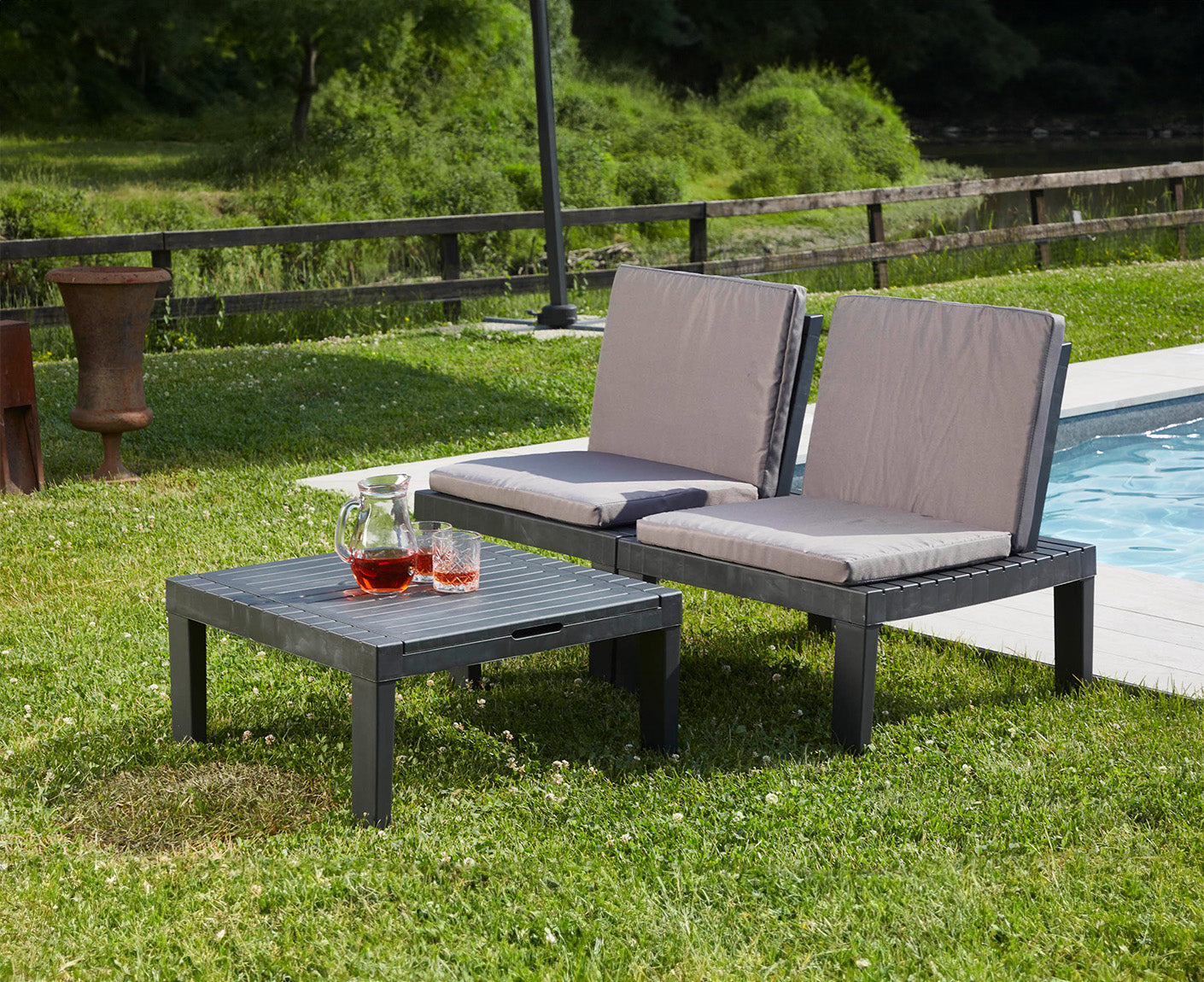 Maham 3 in 1 Gartenmöbel-Set Anthrazit