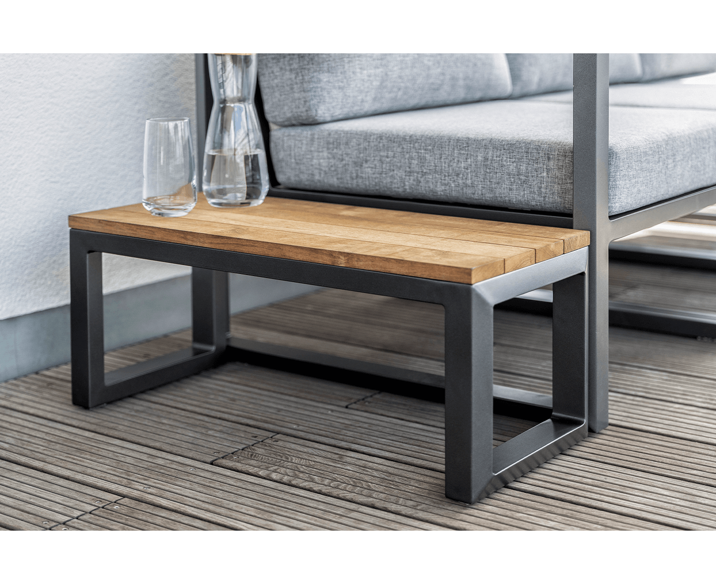 Kettler Gartenlounge Ocean Skid City-Line 3-Sitzer Balkonlounge mit Beistelltisch Teakholz Anthrazit / Grau Meliert