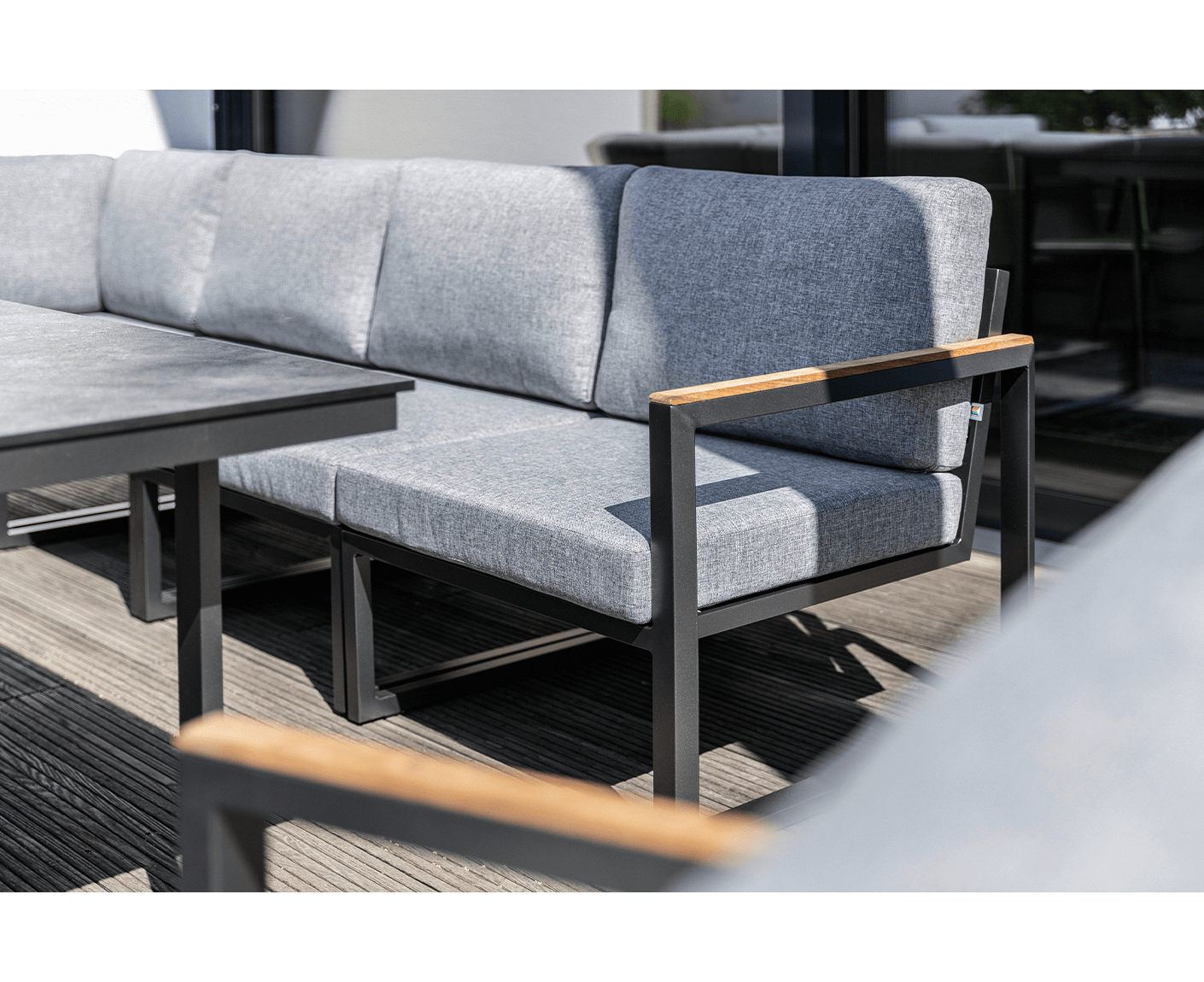 Kettler Gartenlounge Ocean Skid Ecklounge mit Gartentischgestell Skate Anthrazit-Teak / Hellgrau meliert