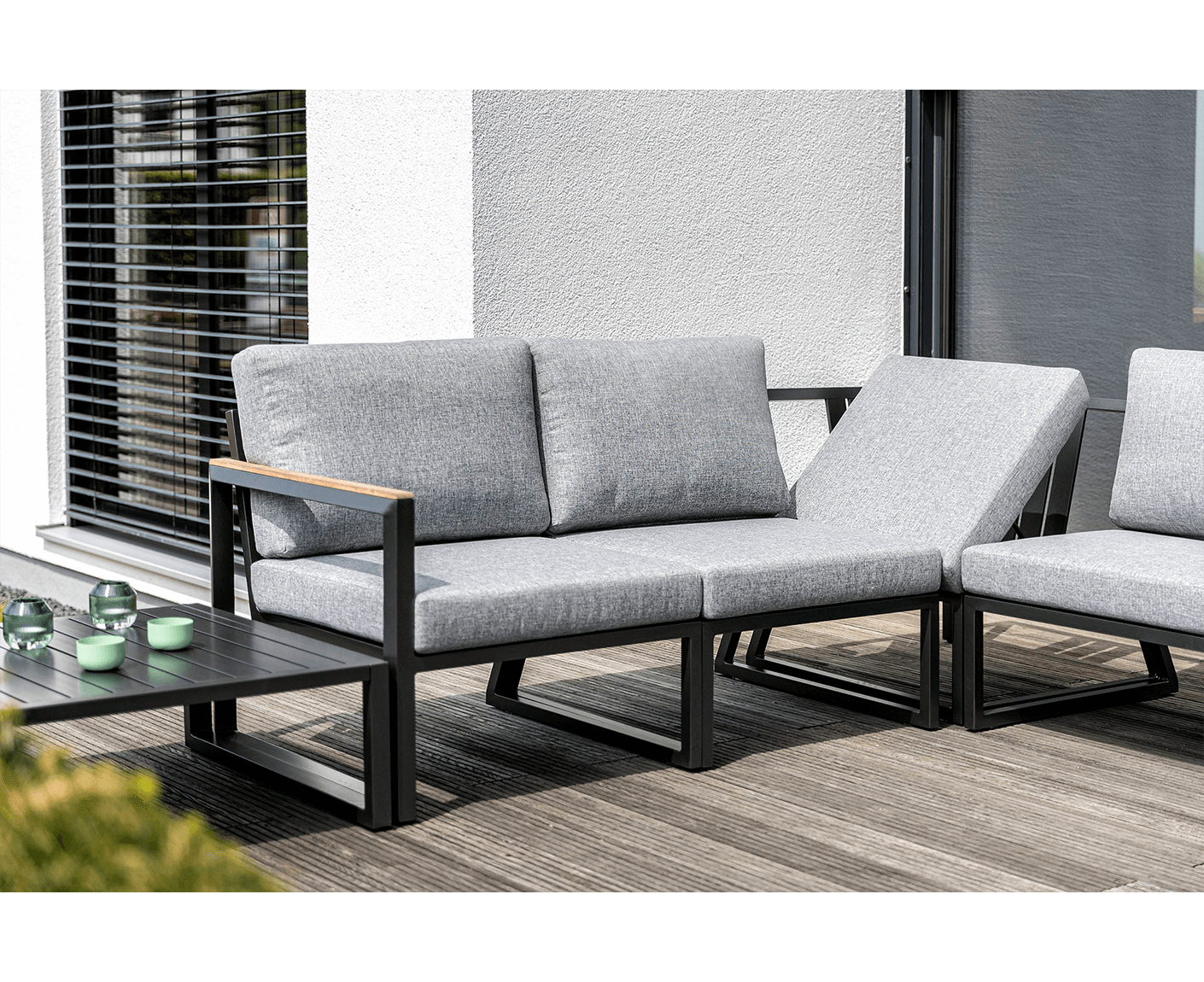 Kettler Gartenlounge Ocean Skid Ecklounge mit Gartentischgestell Skate Anthrazit-Teak / Hellgrau meliert