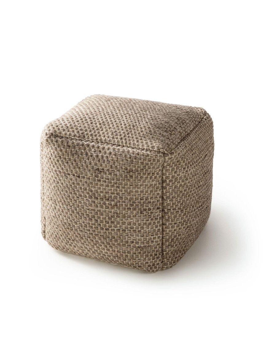 Handgefertigter Woll-Pouf Rocco 45x45x45 cm Taupe - Voelpe