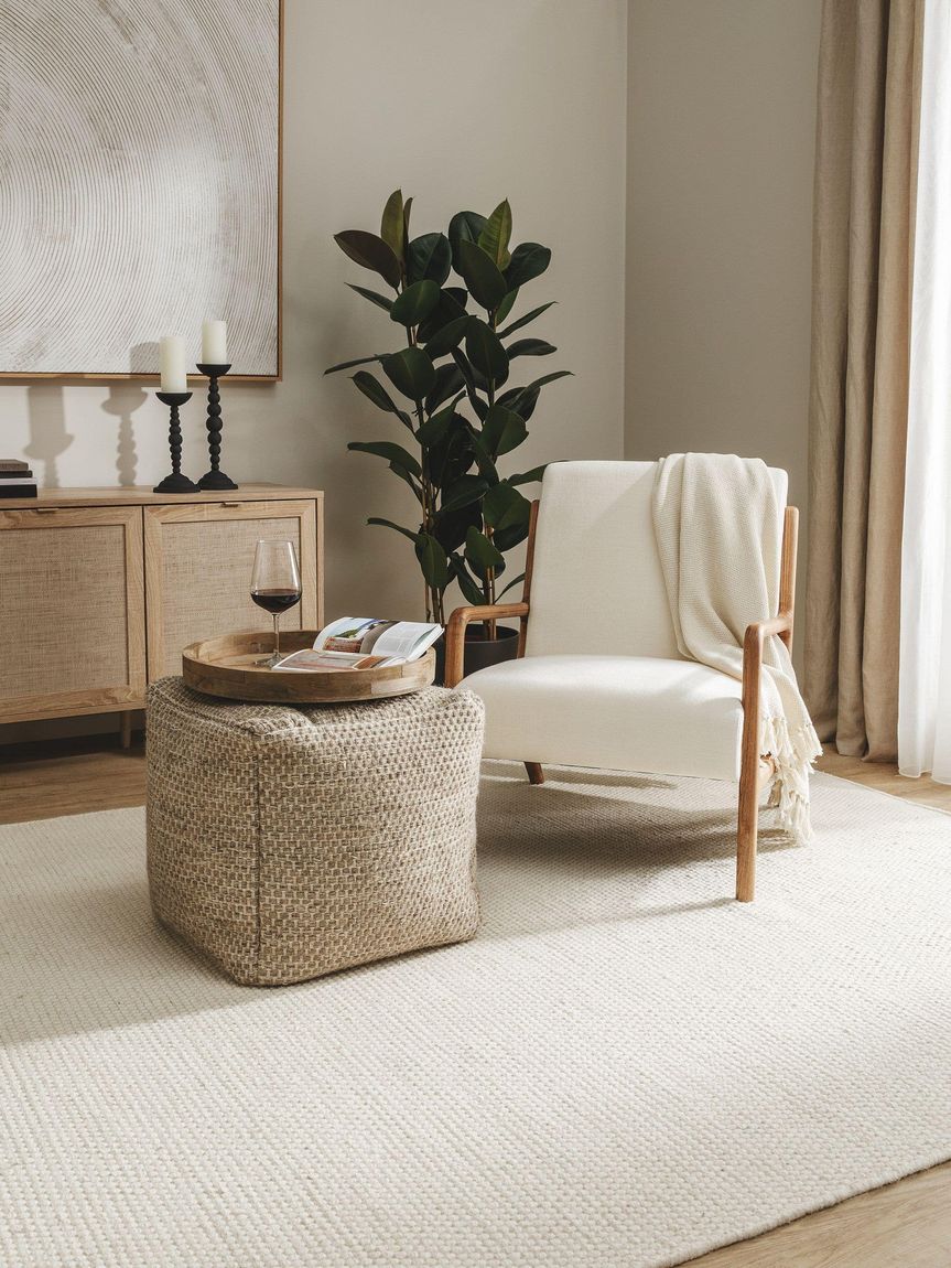 Handgefertigter Woll-Pouf Rocco 45x45x45 cm Taupe - Voelpe