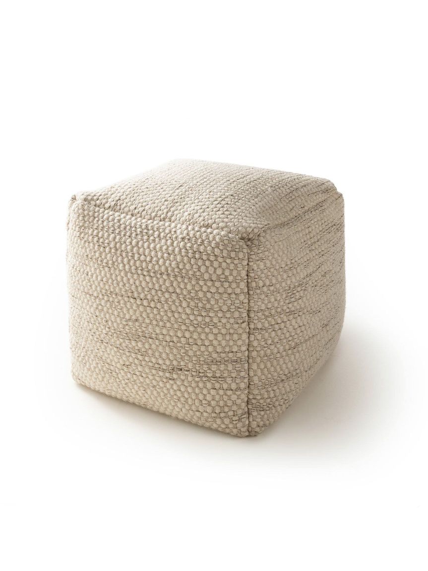 Handgefertigter Woll-Pouf Rocco 45x45x45 cm Creame - Voelpe