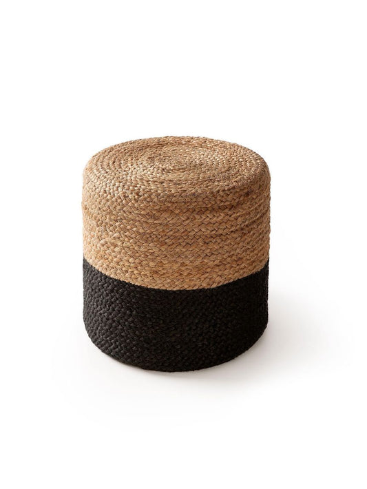 Handgefertigter Jute-Pouf Jutta 40x40x40 cm Hellbraun / Schwarz - Voelpe