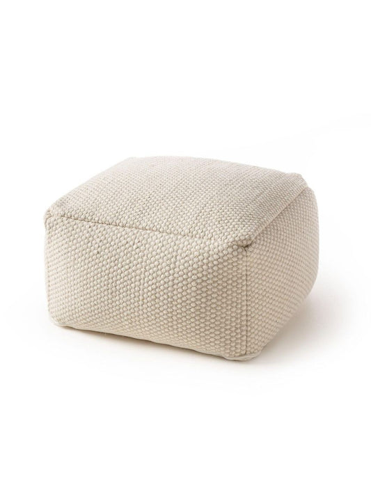 Handgefertigter Woll-Pouf Rocco 55x55x30 cm Weiß - Voelpe