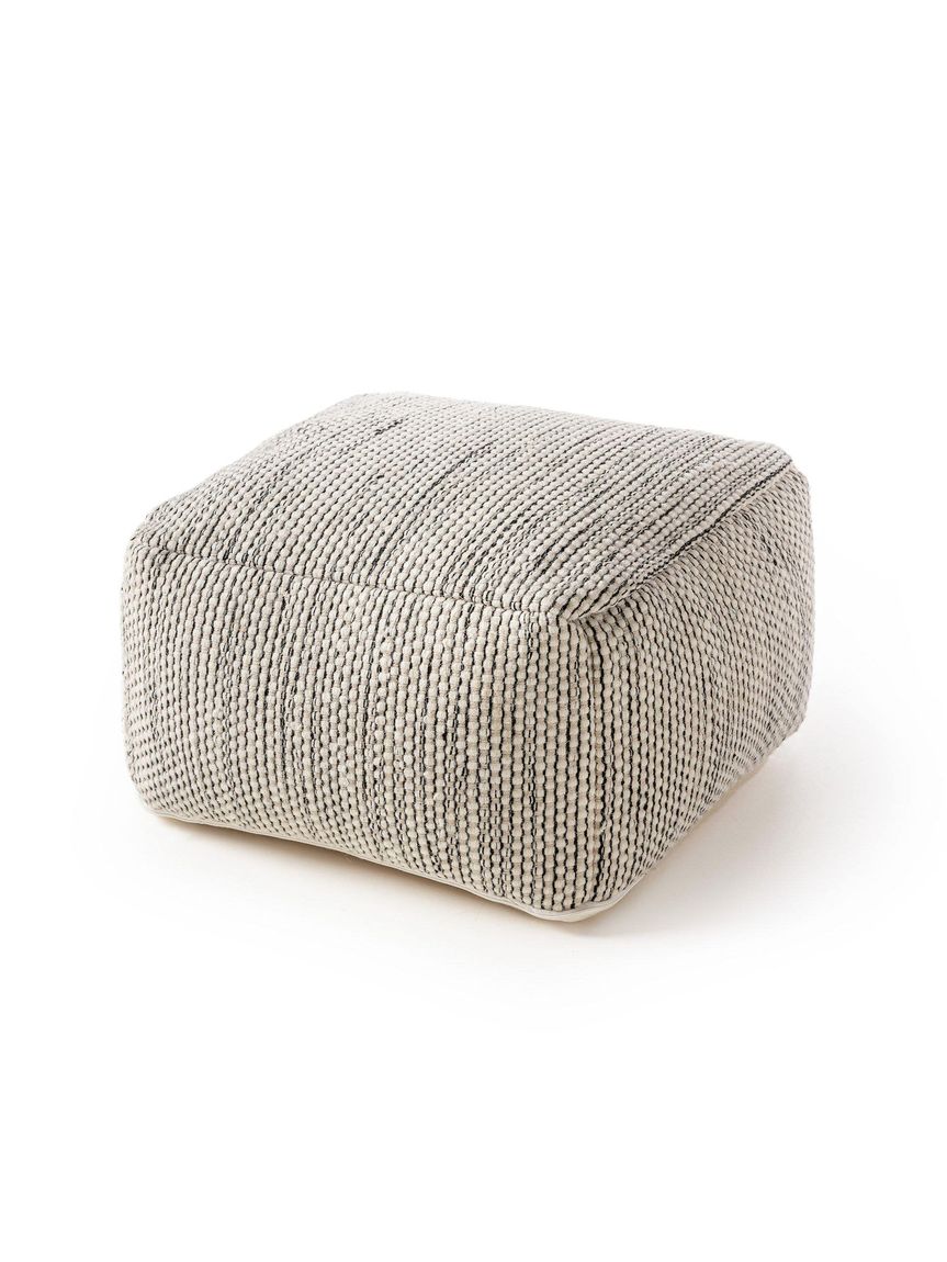 Handgefertigter Woll-Pouf Rocco 55x55x30 cm Beige / Schwarz - Voelpe