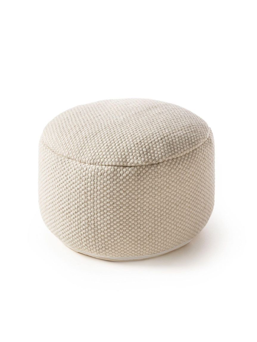 Handgefertigter Woll-Pouf Rocco 55x55x30 cm Weiß - Voelpe