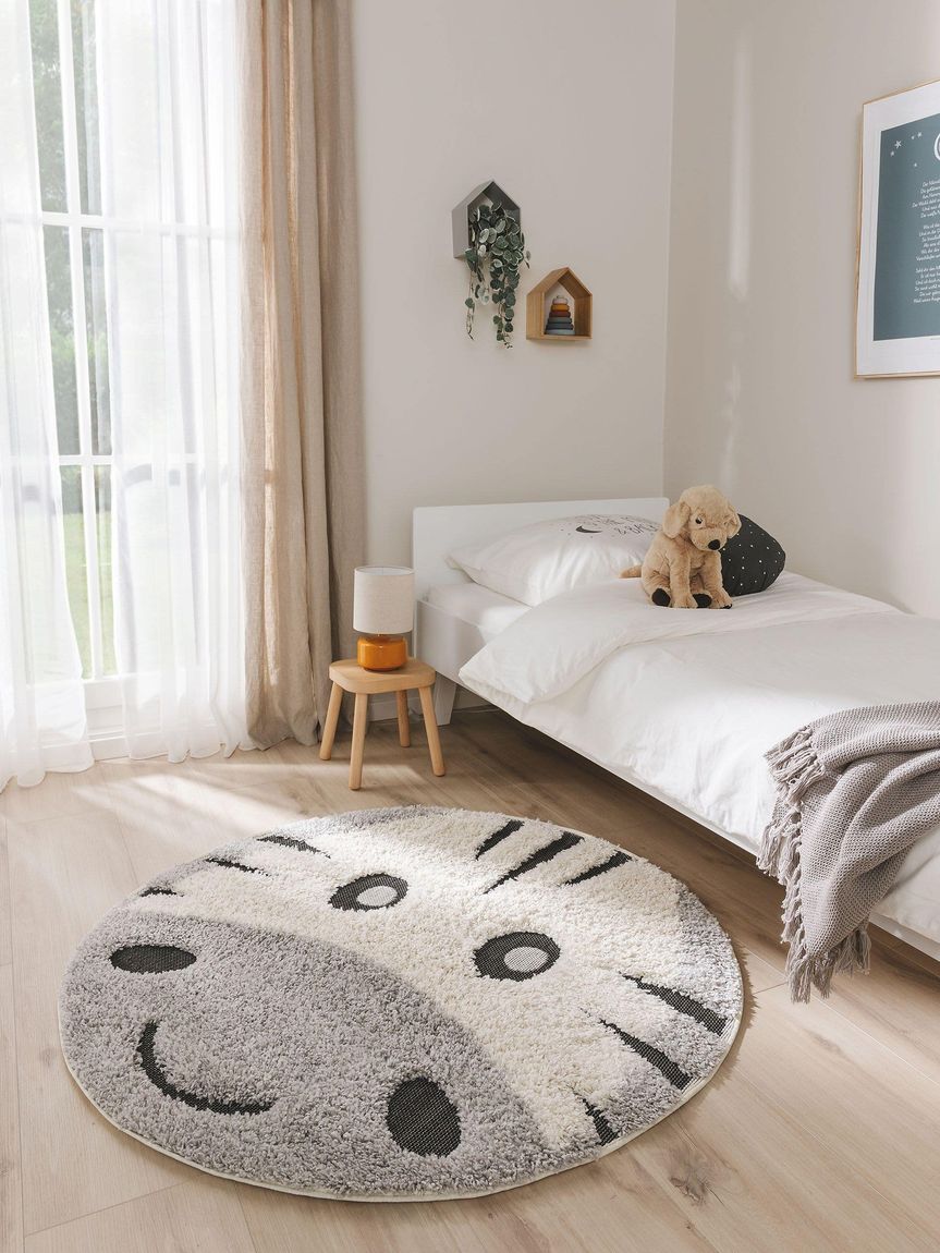Kinderteppich Carlo Ø 120 cm rund Grau / Weiß