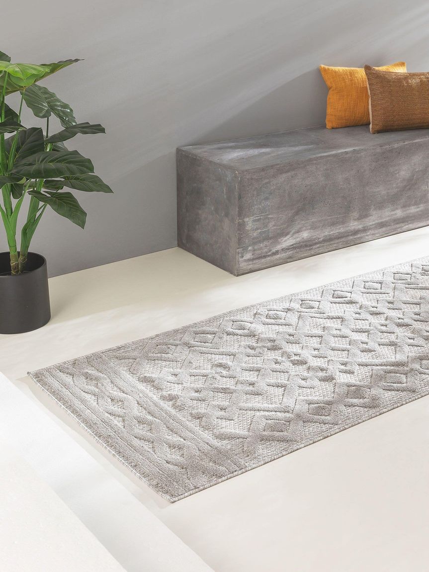 In- & Outdoor Teppich Bonte Läufer 75x220 cm Hellgrau