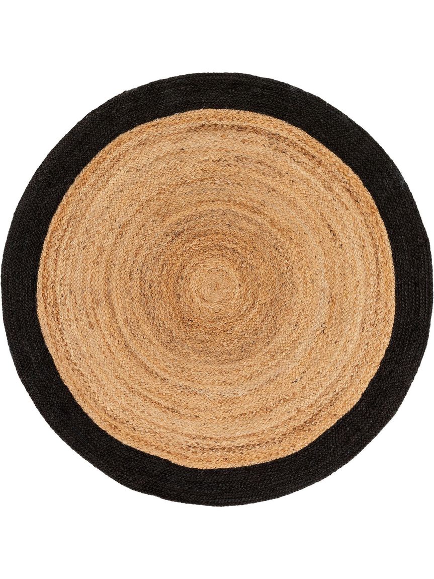 Juteteppich Jutta Ø 120 cm rund Hellbraun / Schwarz