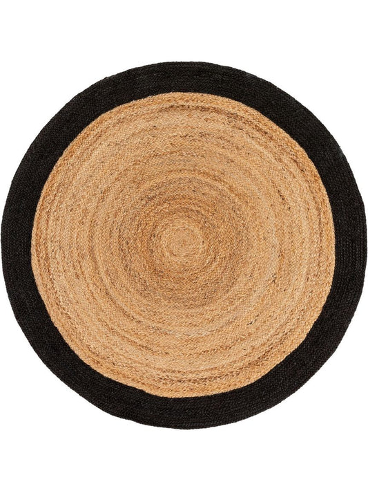 Juteteppich Jutta Ø 120 cm rund Hellbraun / Schwarz