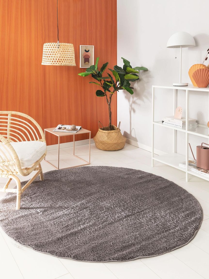 Hochflorteppich rund Soda Dunkelgrau