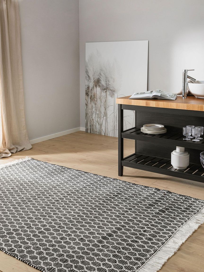 Teppich aus recyceltem Material Mimpi Weiß / Schwarz