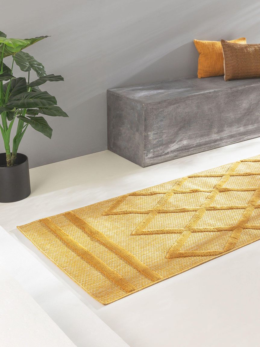 In- & Outdoor Teppich Bonte Läufer 75x220 cm Gelb