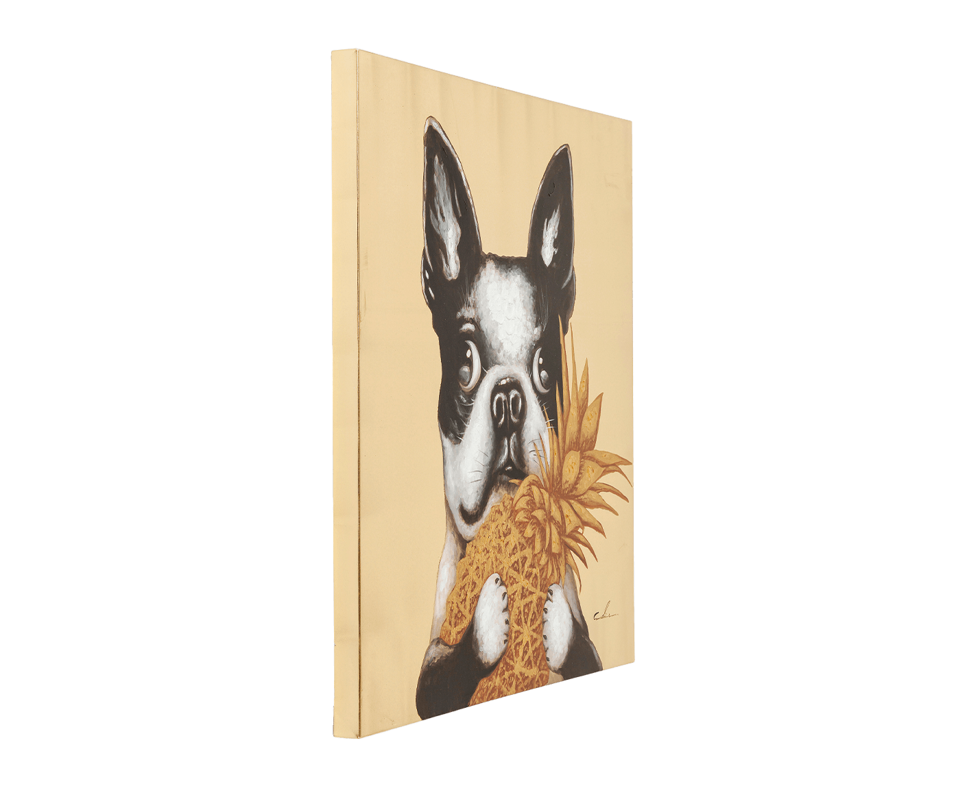 Leinwandbild Gemälde Dog with Pineapple 80x80cm