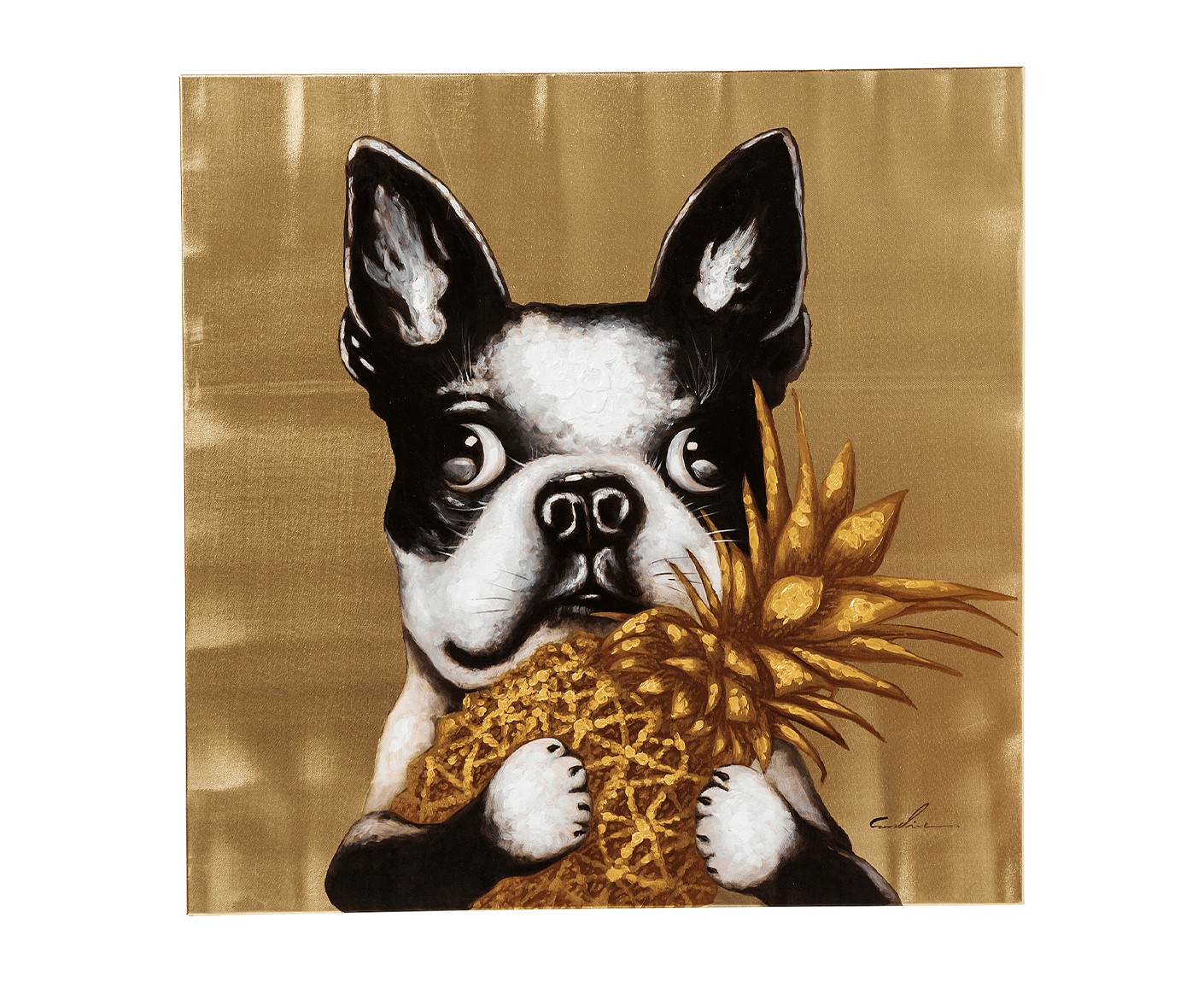 Leinwandbild Gemälde Dog with Pineapple 80x80cm