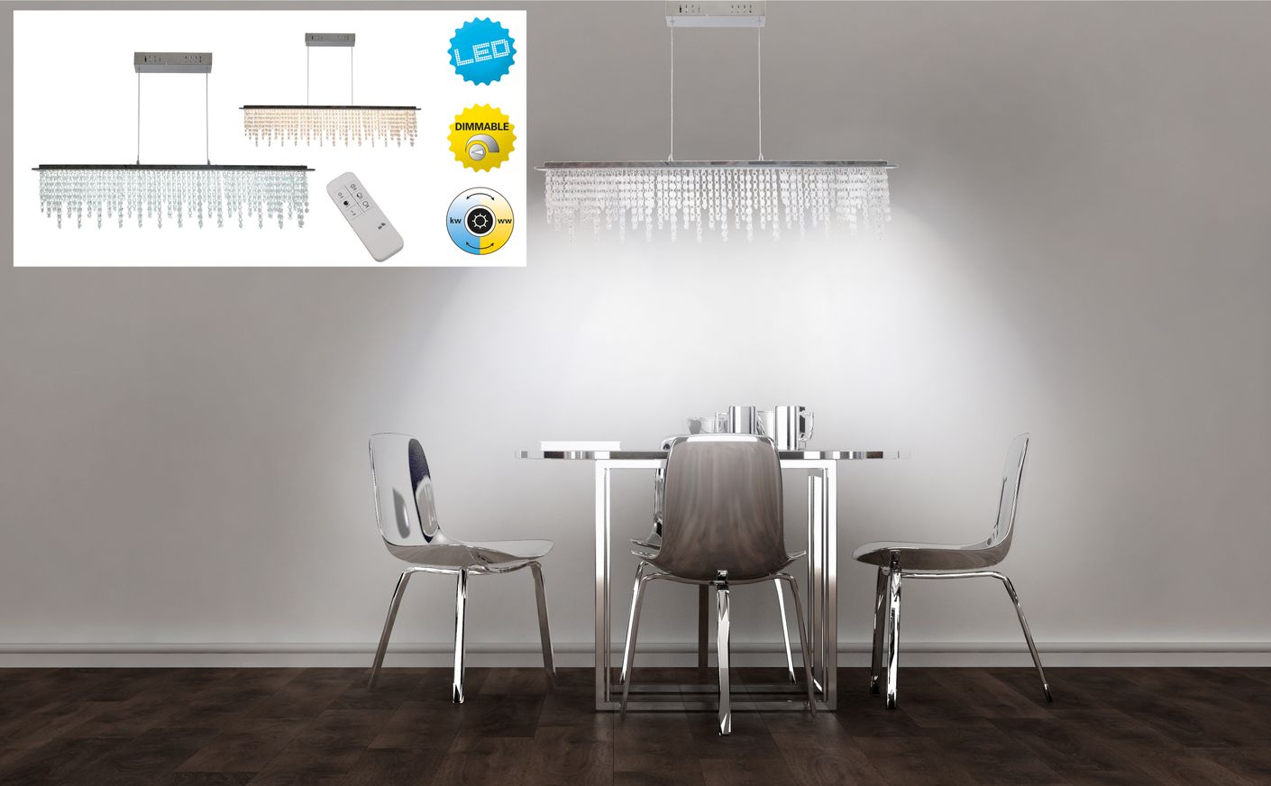 Diamonds Pendelleuchte LED Chrom - Voelpe