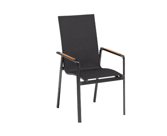 Kettler Dining Diamond Stapelsessel hohe Rückelehne Anthrazit-Teak / Schwarz