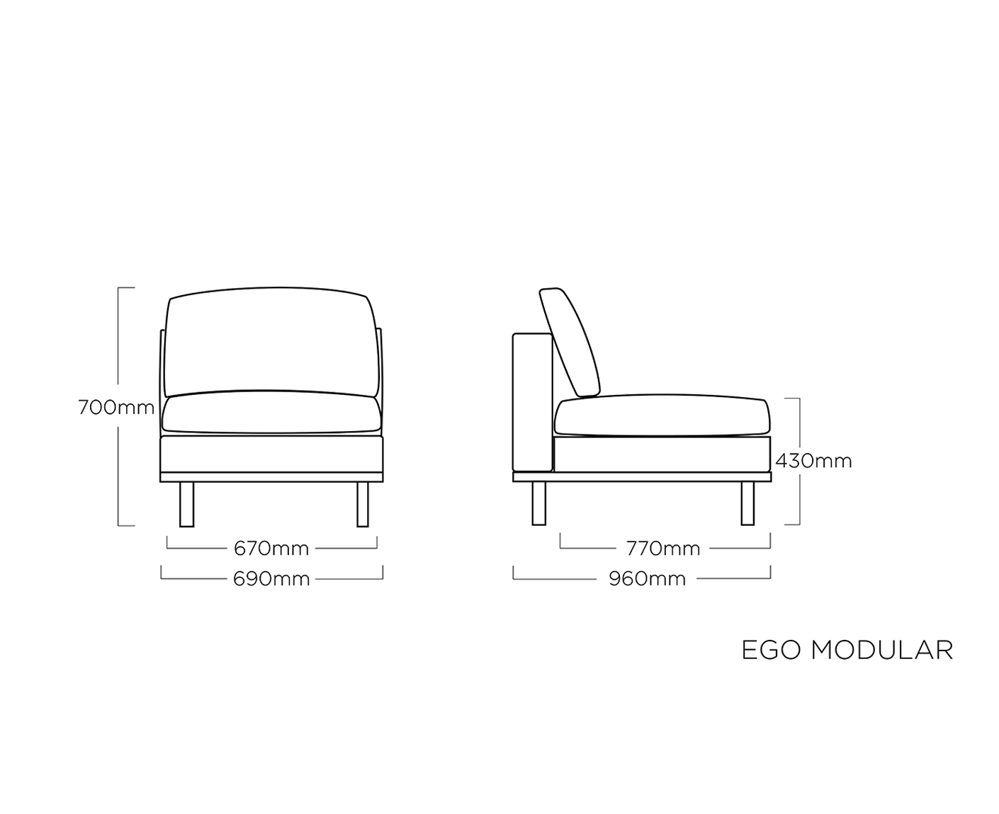 Kettler Gartenlounge 4-Sitzer Ego Modular mit Couchtisch 95 x 95 cm Silber / Sunbrella