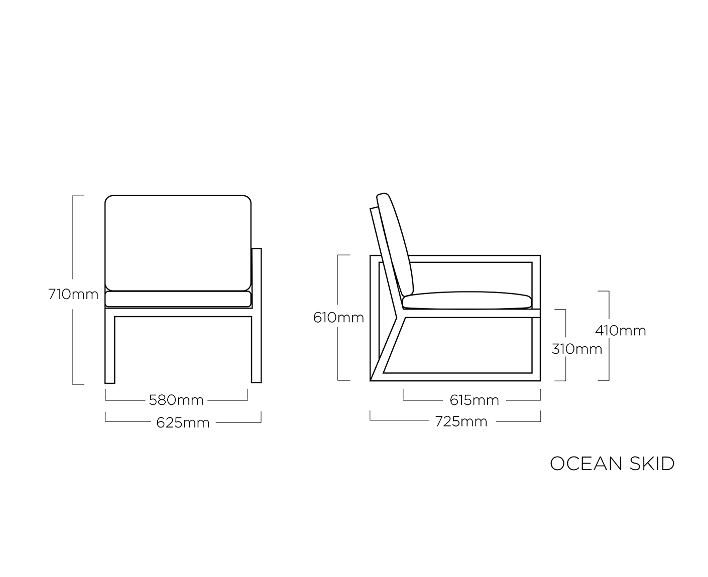 Kettler Ocean Skid Lounge City-Line Endteil Rechts Anthrazit-Teak / Hellgrau meliert