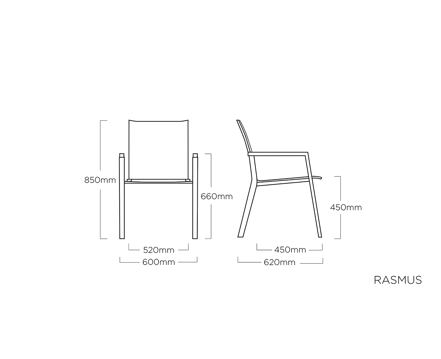 Kettler Gartenmöbelset 5-teilig, Rasmus Stapelsessel mit Teakarmlehnen gepolstert, Float Gartentisch mit HPL Tischplatte Anthrazit / Sunbrella