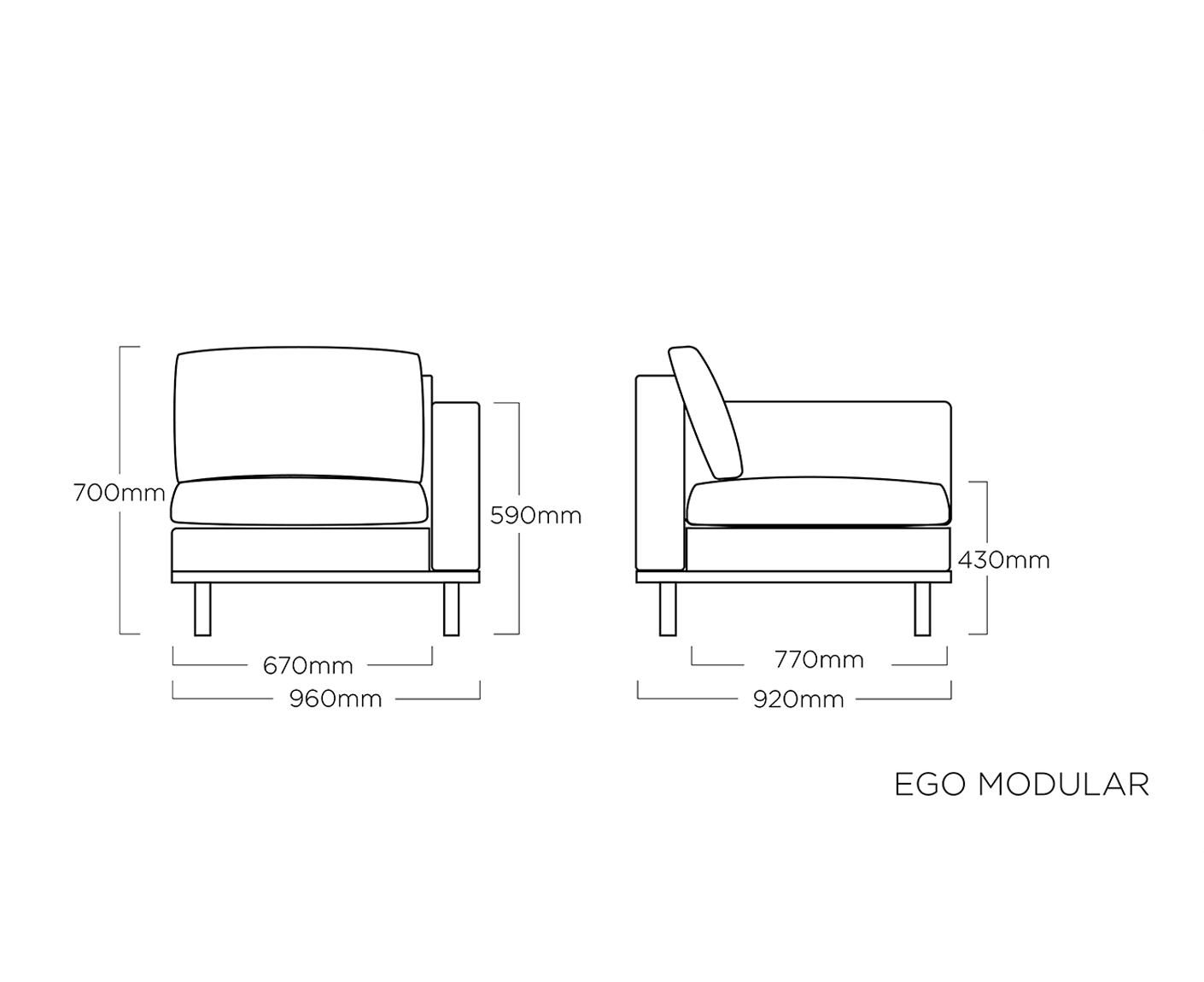 Kettler Ego Modular Gartenlounge 4-Sitzer Silber / Sunbrella