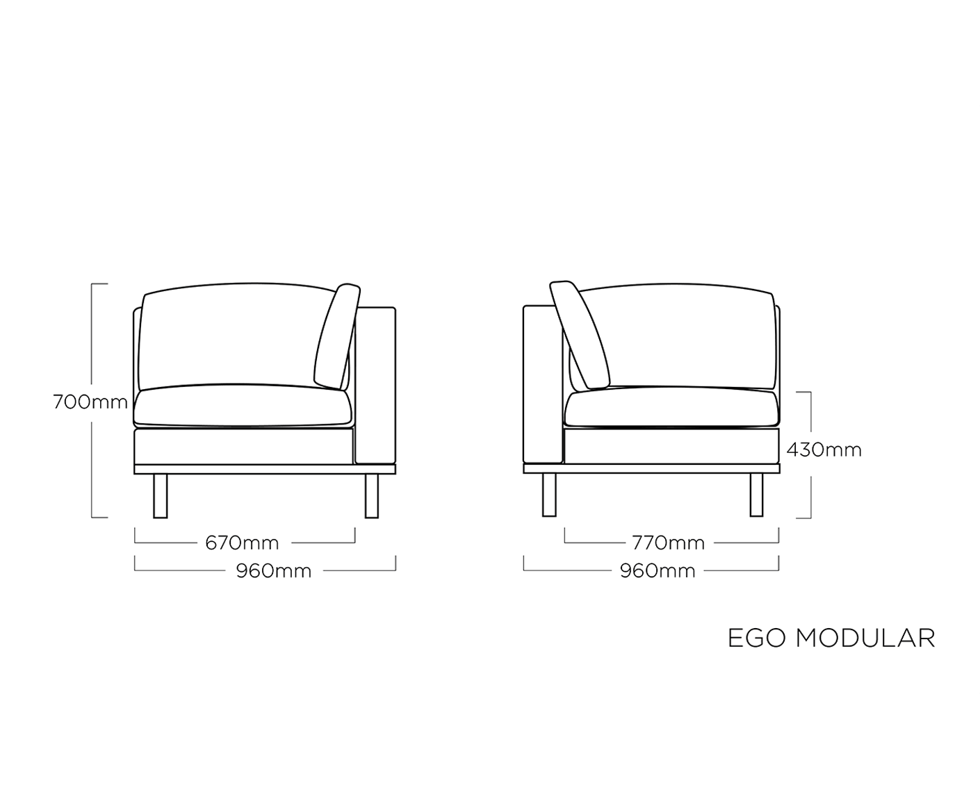 Kettler Ego Modular Eckteil Anthrazit / Sunbrella