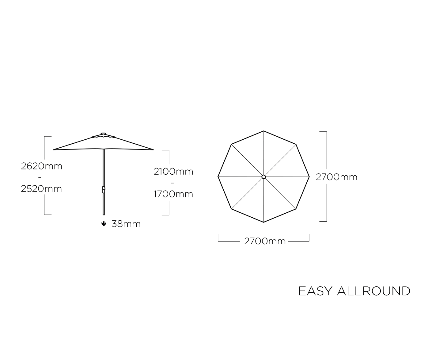 Kettler Easy Allround Sonnenschirm rund Ø270 cm, UPF 50+, Farbe wählbar