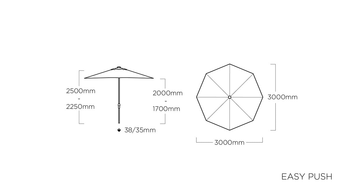 Kettler Easy Push Sonnenschirm rund Ø300 cm, UPF 50+, Farbe wählbar