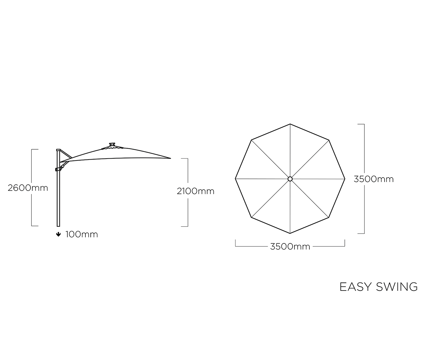 Kettler Easy Swing Ampelschirm rund Ø350 cm, UPF 50+ inkl. Abdeckhaube & Schirmständer, Farbe wählbar