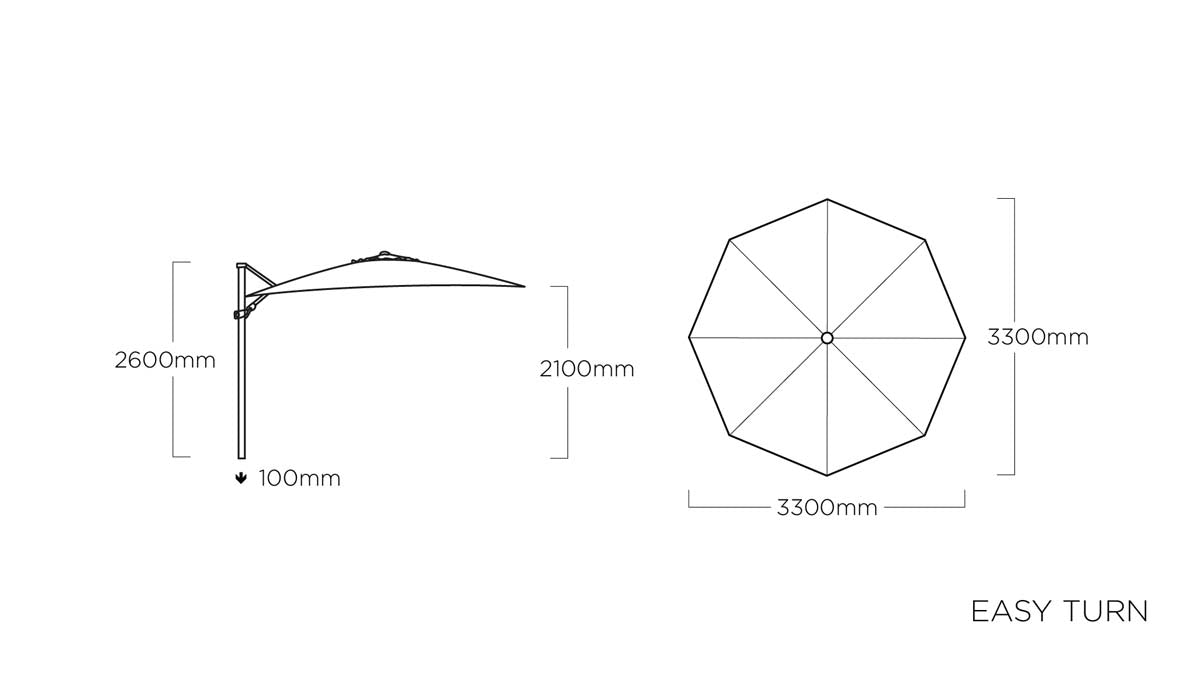 Kettler Easy Turn Ampelschirm Ø 330 cm inkl. Abdeckhaube Silber / Charcoal - Voelpe