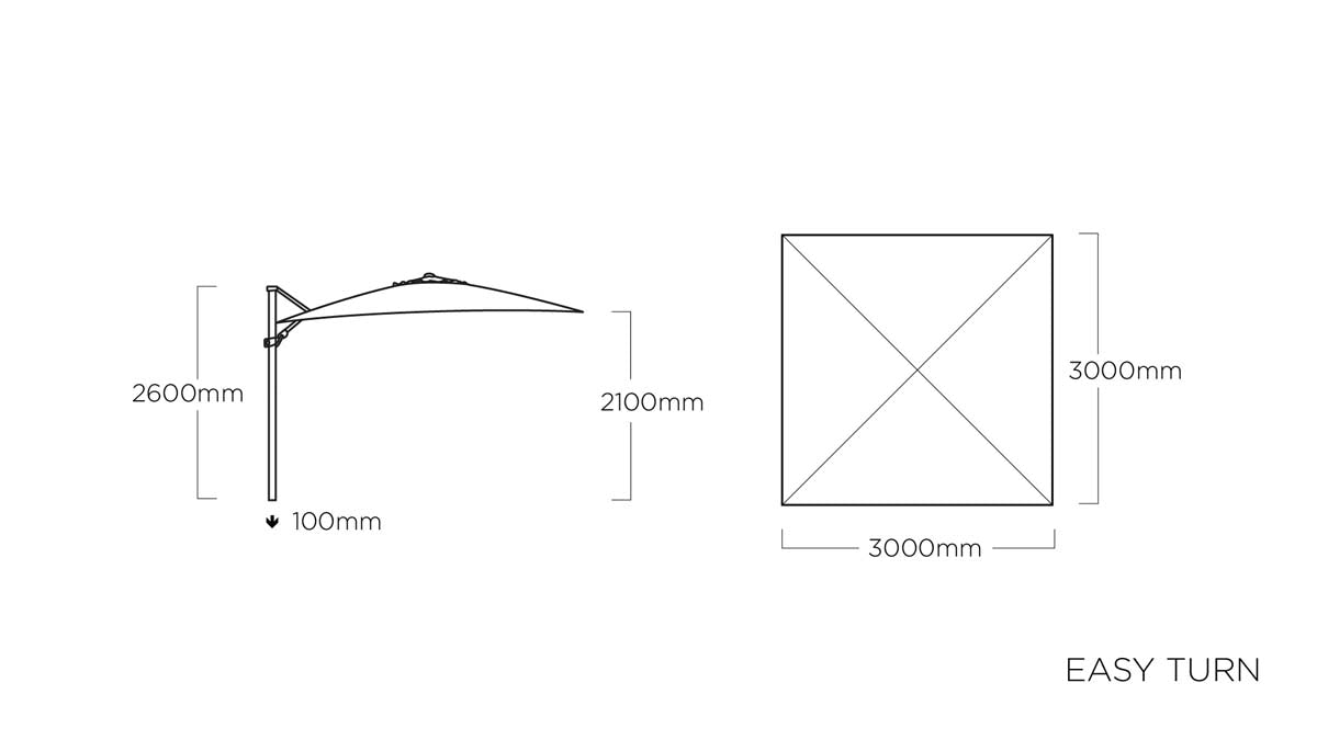 Kettler Easy Turn Ampelschirm 300x300 cm inkl. Abdeckhaube Silber / Hellgrau - Voelpe