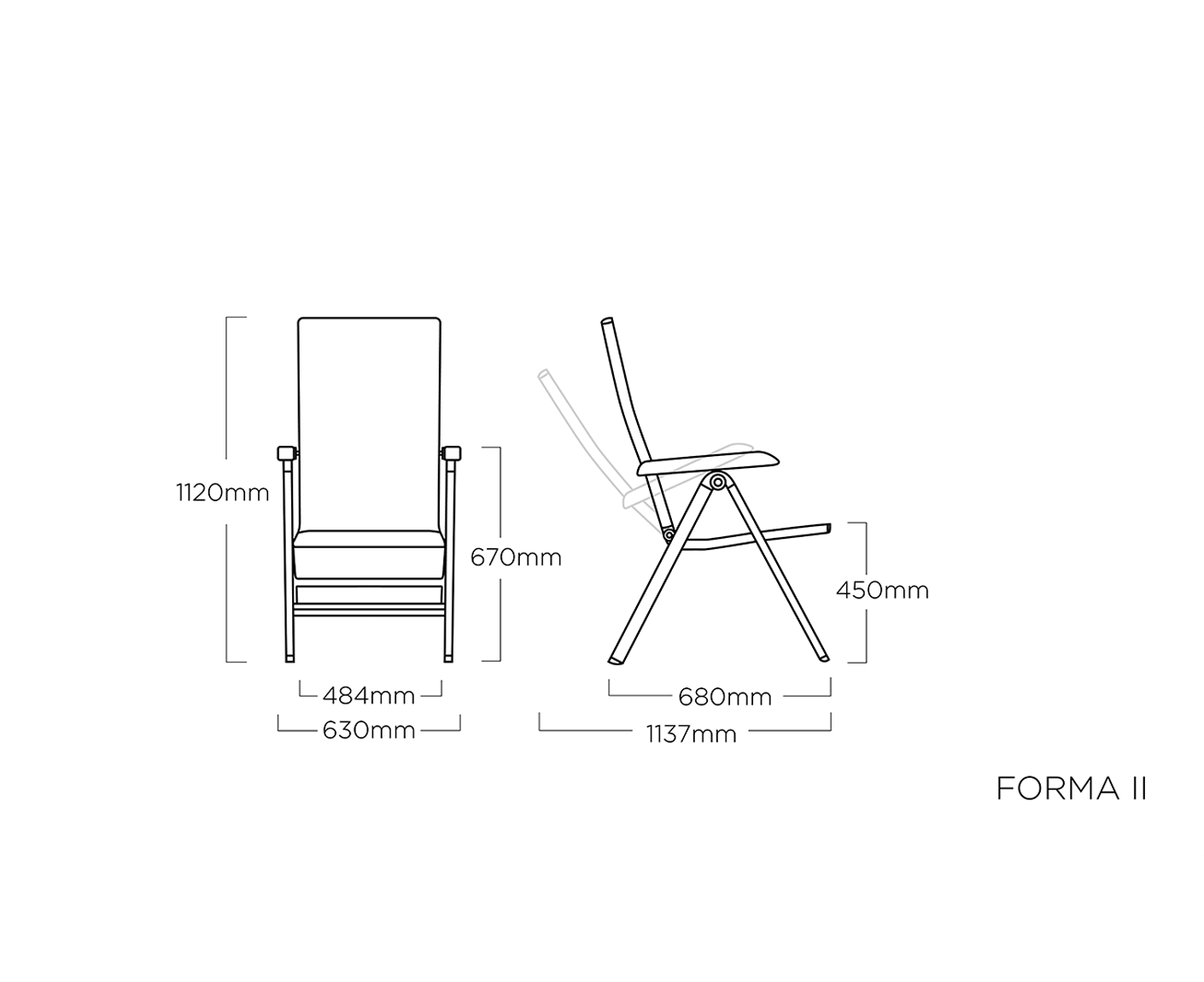 Kettler Gartenmöbelset 5-teilig, Forma II Multipositionssessel, Gartentischgestell Edge mit HPL Tischplatte 95 x 95 cm Anthrazit / Silber