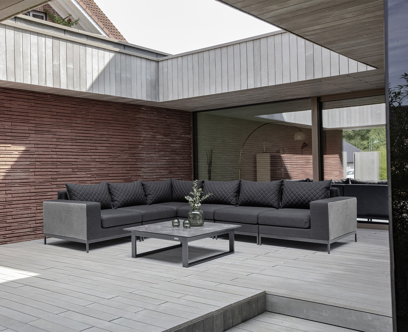 Kettler Gartenlounge 7-teilig Ego Modular Ecklounge mit Couchtisch Anthrazit / Sunbrella