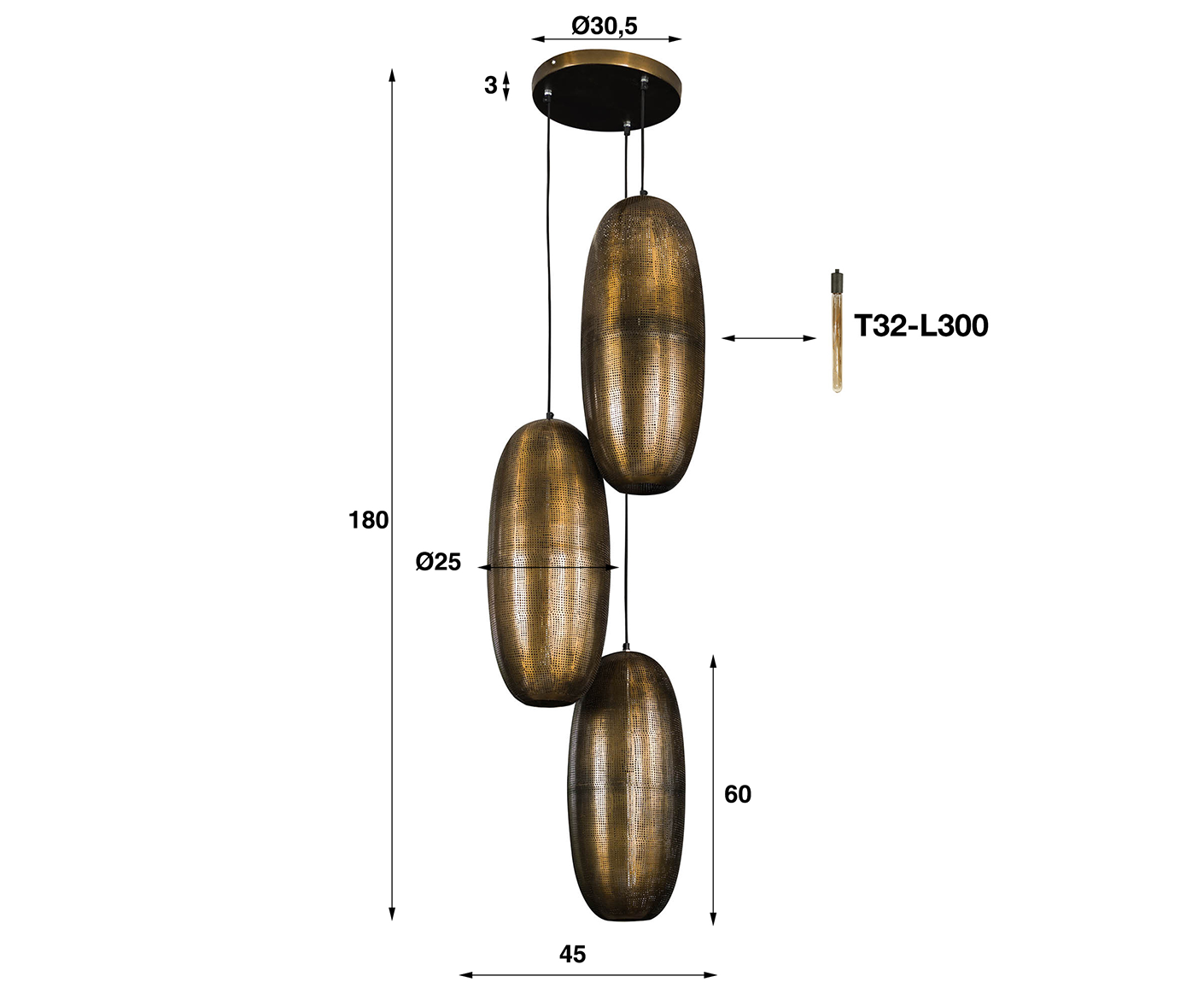 Hängelampe 3L Cosmic Antik Bronze