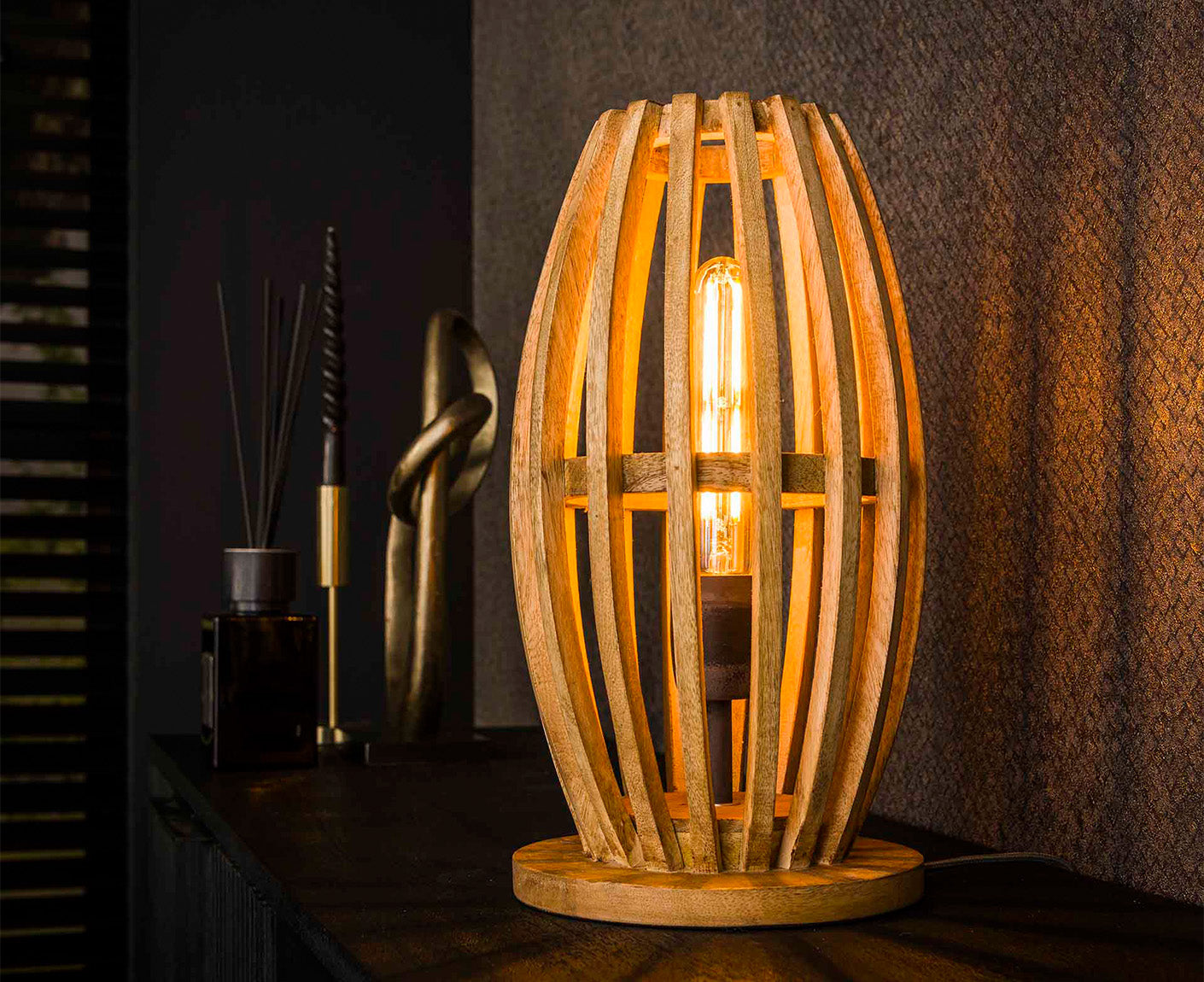 Tischlampe 1L Orbit / Massivholz Mango Natur